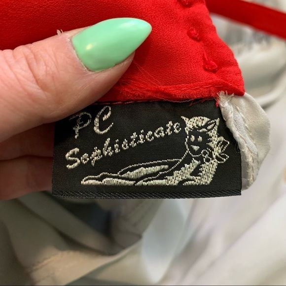 𝅺Vintage PC Sophisticate High Neck Peplum Skirt and Belt Red and Grey Size 7/8 - Picture 4 of 11